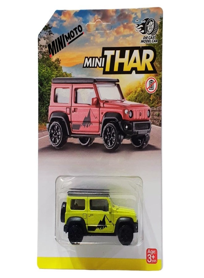 MINIMOTO MINI Jimny Die Cast Alloy Metal Model Car 1:64 Scale Size Toy Race Car Toy Vehicles Motor Vehicles Birthday/Return Gift for Kids Child 3+ Years Small Thar G-Wagan Jeep (Yellow) - Image 1